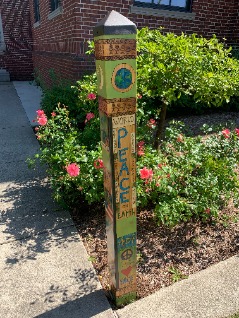 Peace Pole Library peace pole in the outdoor labyrinth